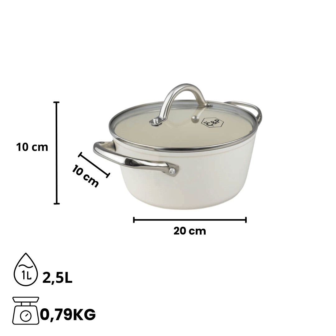 Witte kookpot van By CP; hanteerbare en lichtgewicht pan zonder PFAS
