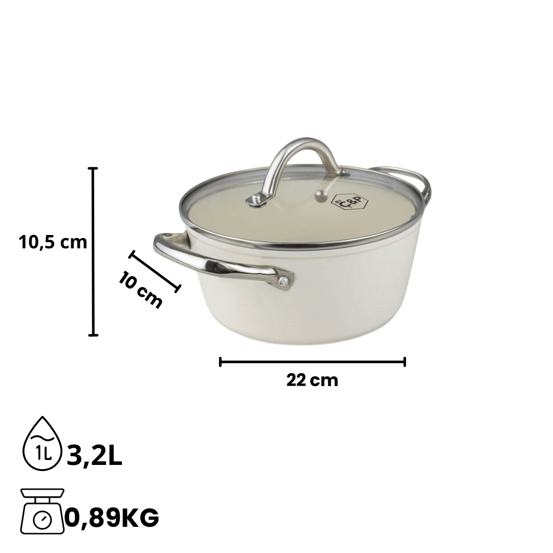 Witte kookpot van By CP; hanteerbare en lichtgewicht pan zonder PFAS