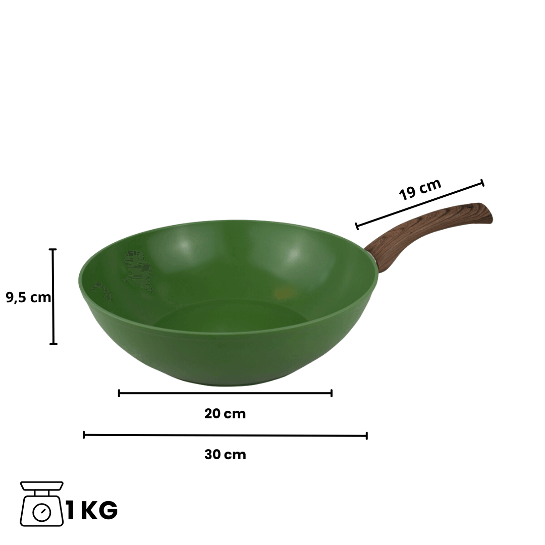 Groene wokpan  wadjang van By CP; royale maar lichtgewicht pan