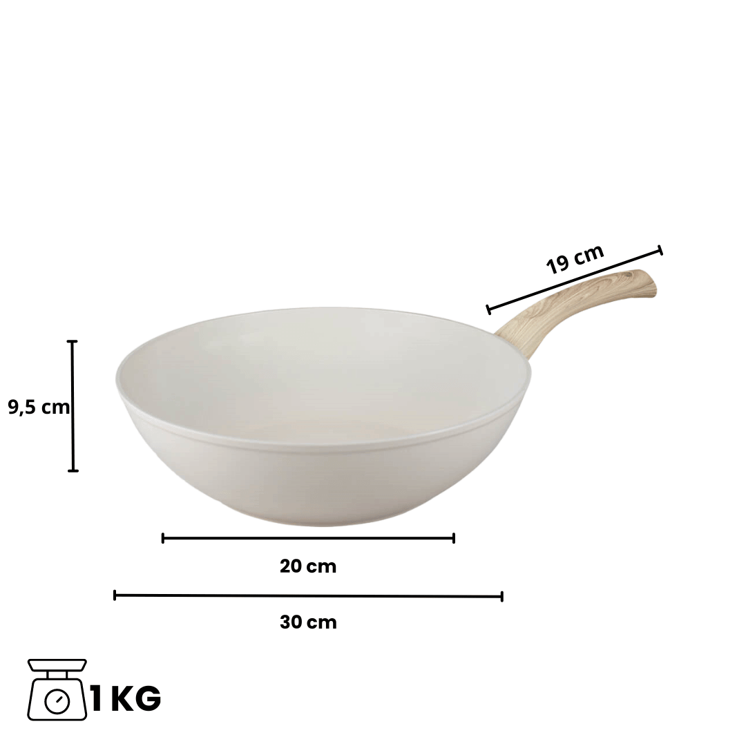 Witte wokpan  wadjang van By CP; hanteerbare en lichtgewicht pan zonder PFAS